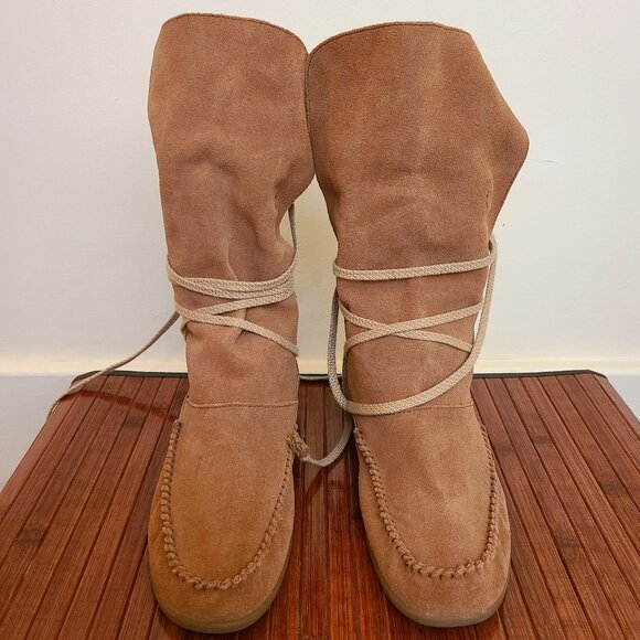 Sanuk Sangria Suede & Canvas Lace-up Moccasin Boots - Size 10 - Picture 2 of 9
